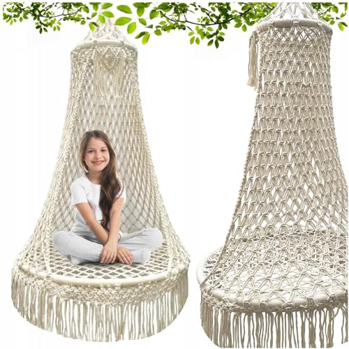 Hängstol, hänggunga, hängstol, trädgård, makramé, tofsar, boho, 120 kg, beige