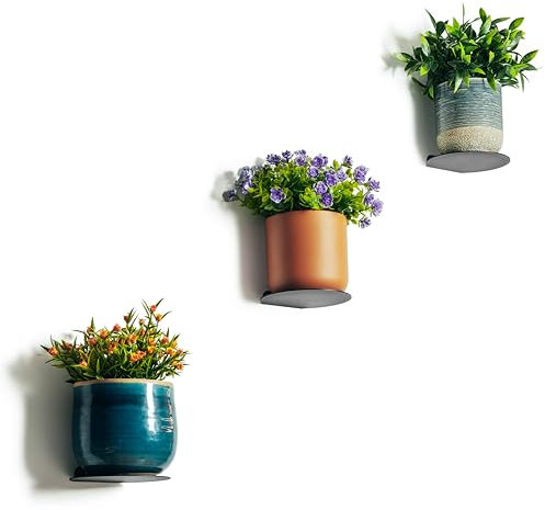 Supporto da parete per vaso. Piante Artificiali Ornamentali, Piante Naturali Appartamento, Vasi Ornamentali Interni, Fioriere Esterne. (nero, 3 unità)