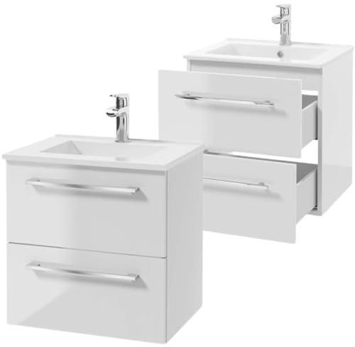 Deftrans Domodomo - Armadietto da bagno con lavabo in ceramica, 50 x 50 x 45,6 cm, bianco, per bagno
