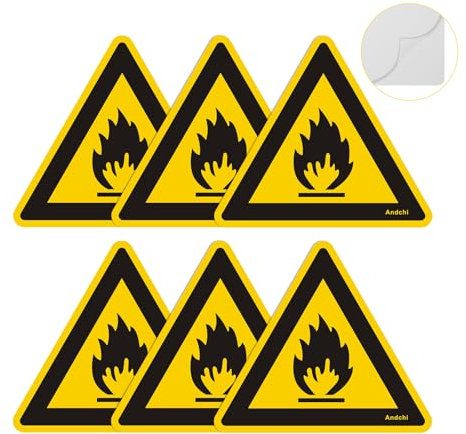 6 pezzi Segnali di avvertimento di pericolo di incendio Segnali di avvertimento di pericolo di incendio PVC ritardante adesivo (giallo - fuoco, lunghezza laterale 20 cm)