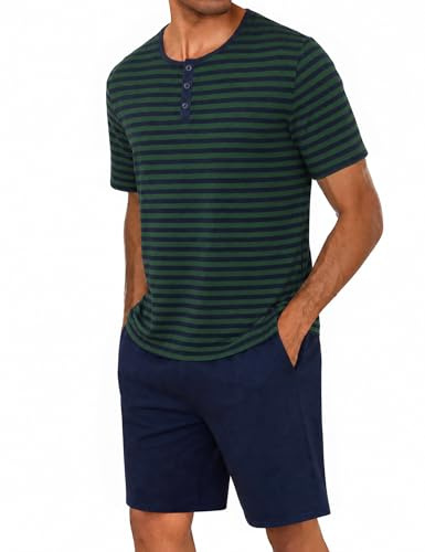 Marvmys Pigiama Uomo Corto a Righe Estivo Set Pigiama Cotone Abbigliamento da Notte Uomo Manica Corta t-Shirt Pantaloni Pigiama con Tasca