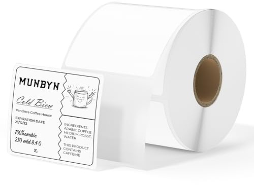 MUNBYN Étiquettes thermiques Carrée 2x2, Compatibles avec de Nombreuses Imprimantes Thermiques, Forte Adhésivité, étiquettes d'adresse Blanches pour Code-barres, 750 Feuilles/Rouleau