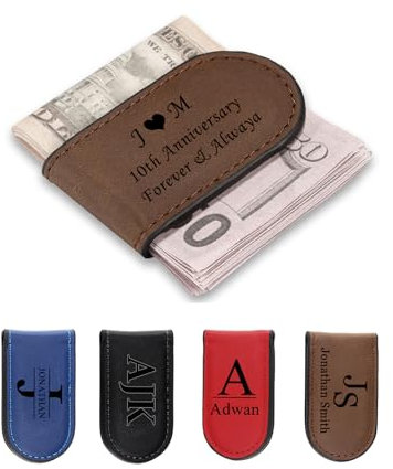 Zysta Personalisierte Geldklammer Magnetische Geldscheinklammer Leder Money Clip Mit Namen Geldclip Geldspange für Männer Geschenke (Braun)