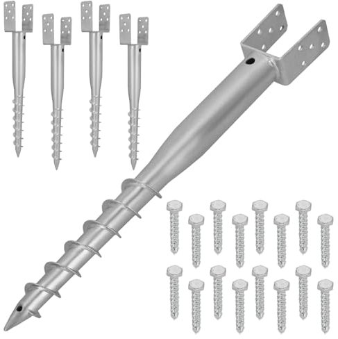 KOTARBAU® Lot de 4 supports de poteau en U à visser - 80 x 710 mm - En acier galvanisé - Douille à enfoncer - Base de poteau en U - Piquet de terre - Ancrage de poteaux en bois - Clôture de jardin