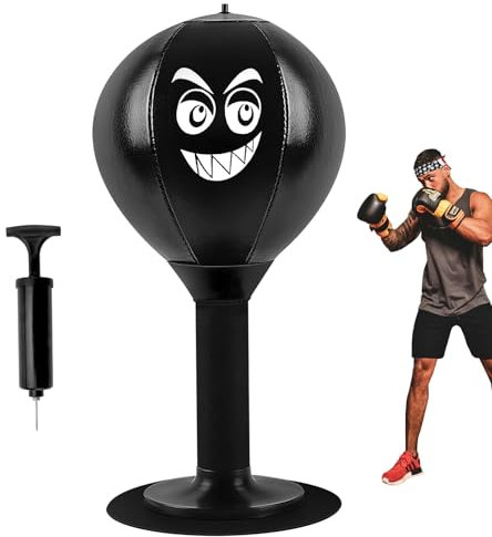STFALI Punchingball, Punchingball Tisch mit Federn, Saugnapf zum Stressabbau für Chef, Kollegen, Freunde, 18x17.5x37 cm (Schwarz)