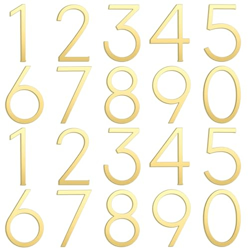 Leinuosen Gold 3 Inch Acrylic Mailbox Number 2 Set - Weatherproof - Mailbox Numbers for Outside - House Numbers - Sticky (Classic)