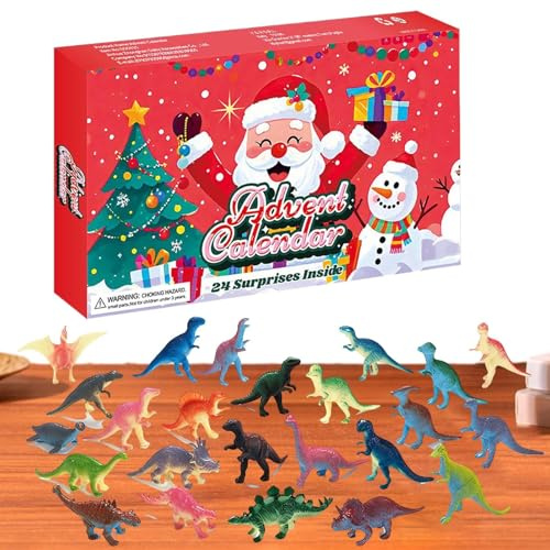 Ranley Adventskalender med dinosauriefigurer - samlarbar för vinterfester, 24 dagars nedräkningskalender med dinosauriefigurer, för över 3 år