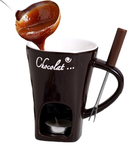 130 ml chokladfonduemugg, smältkopp för chokladuppvärmning, keramisk smörvärmare mugg, multifunktionell smält med fonduegaffel, för och picknick
