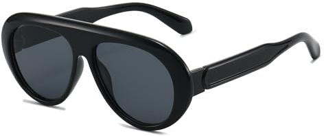 LJCZKA Gafas de Sol Piloto Retro para Mujer, Gafas de Sol Grandes Redondas Años 70 con Protección UV400 (Negro Gris)