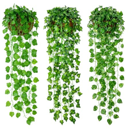 Zlokdraxy Planta Colgante Artificial 100cm 3Pzas Hiedra Balcón