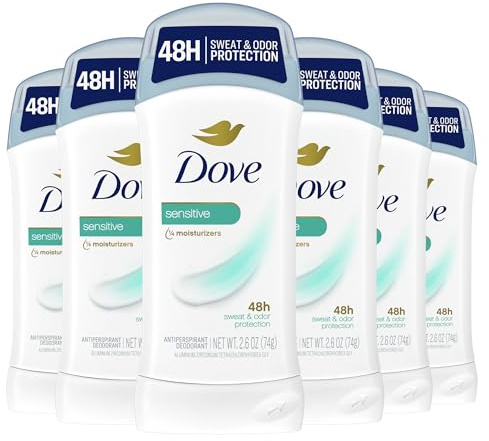 Dove Invisible Solid Antiperspirant Deodorant Stick for Women, 6 Count, Sensitive, for All Day Underarm Sweat & Odor Protection 2.6 oz