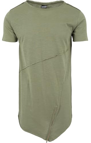 Urban Classics Long Open Edge Front Zip Tee, T- T-Shirt Homme, Vert-Grün (lightolive 729), XXL