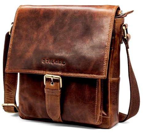 STILORD 'Nevio' Herrentasche Leder Umhängetasche kleine Messenger Bag elegante Handtasche im Vintage Design Schultertasche für 10.1 Zoll Tablet iPad echtes Leder, Farbe:kara - cognac