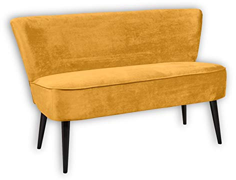 Stella Trading LORD Esszimmerbank mit Rückenlehne, Massivholz Füßen & Microvelours Bezug, Gold - Bequeme 2-Sitzer Sitzbank mit gefedertem Sitz - 140 x 83 x 75 cm (B/H/T)