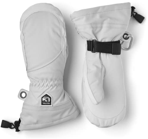 Hestra Women's Heli Ski Female Mitt, Leather Snow Mitten for Skiing, Snowboarding and Mountaineering - Misty Grey/Offwhite - 6