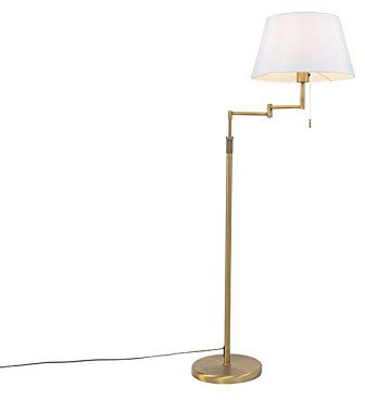 Qazqa Moderno Lámpara pie bronce pantalla blanca brazo orientable - LADAS DELUXE Acero/Textil Redonda Adecuado para LED Max. 1 x 40 Watt