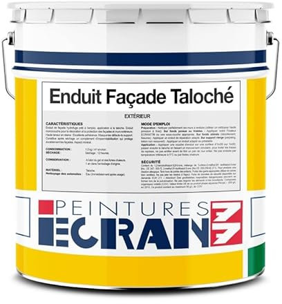 Enduit façade taloché hydrofuge, protection mur extérieur, renforce les murs, masque les défauts, prêt à l'emploi ECRAN 77 25 Kg