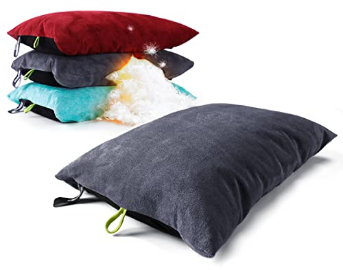 ZOOOBELIVES Down Filled Camping Pillow for Travel, Washable Soft Cover, Small Camp Cushion for Neck & Lumbar Support On-The-Go, Ultralight & Compressible for Hiking Backpacking - AlpliveS2046