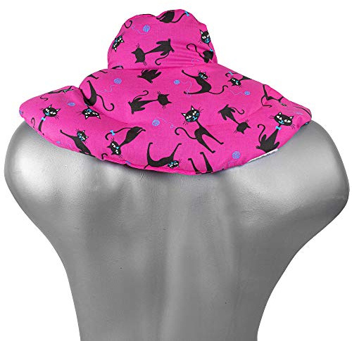 Coussin de nuque avec col montant - chat noir - fuchsia - Coussin aux grains d'épeautre - Coussin épaules et cou - Coussin chauffant - chaud ou froid