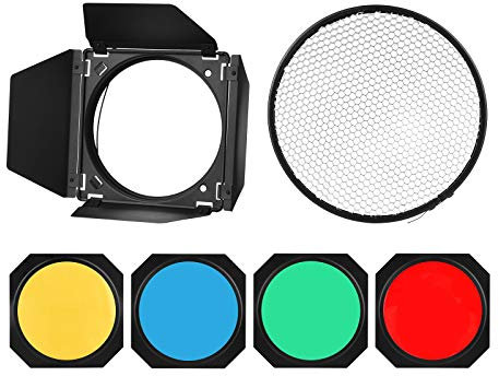 Godox BD-04 Scheunentor Barndoor Kit mit 4 farbige Gelfilter für 7-Zoll-Standardreflektor für GODOX SL60W SL150II SK400II und weiteren Studioleuchten