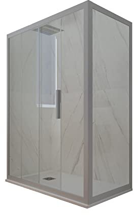Mampara de ducha corredera 80x140 CM de PVC Plata H 200 Vidrio Transparente mod. Deco Duo