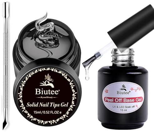 Biutee Nagelkleber Für Kunstnägel Extra Stark-15ml Solid Nail Tips Glue Gel 15ml Peel Off Base Coat, UV Nagelkleber für Tips,Clear