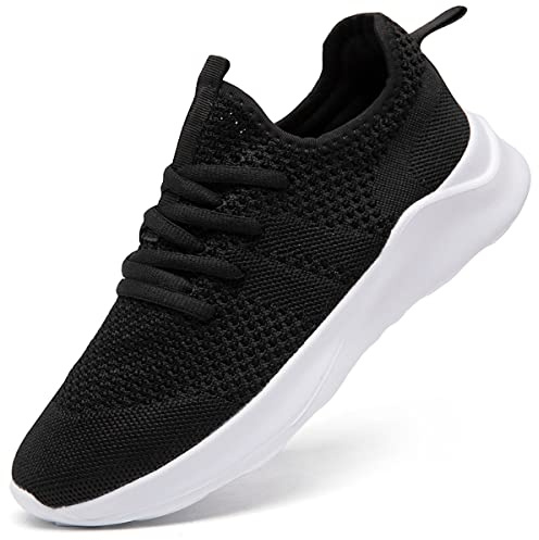 LANGFEUU Baskets pour Femmes Chaussures de Sport Chaussures de Course Tennis Chaussures de Marche en Plein air Antidérapantes Respirantes Légères Noir Blanc EU 40