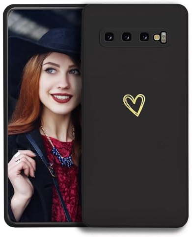 POUHYE Handyhülle für Samsung Galaxy S10 Hülle, Soft Silikon Case mit Herz, Kameraschutz und Bildschirmschutz, Ultra Dünn Stoßfest Anti-Rutsch Schutzhülle für Samsung Galaxy S10 Schwarz