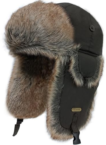 HEYANN Uschanka Braun Fliegermütze Herren Trapper Russische Warme Mütze mit Ohrenklappen Winter Bomber Hut Wintermütze Unisex Fliegermütze Fellmütze für Herren (S/M, Braun)
