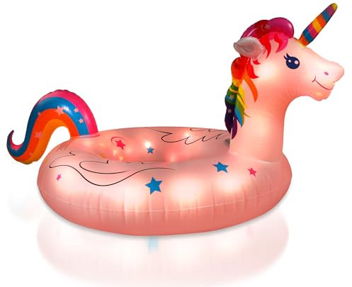 Solarbetriebene aufblasbare Regenbogenpferd Poolschwimmer mit farbwechselnden Lichtern, Wasser Schwimmtier Aufblasbarer Schwimmreifen（Kinderversion）