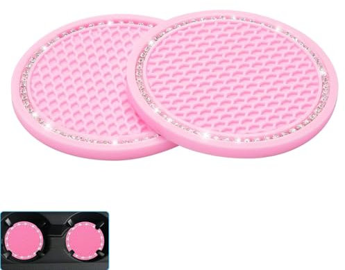 JJiaoLinin Bling Sottobicchieri per Auto, 2 Pezzi Sottobicchieri da Auto Sottobicchieri Universale per Auto con Strass di Cristallo Accessori per Interni Auto Rosa