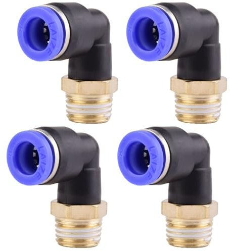 4 piezas 8mm 1/4 PT Racores neumáticos en codo de 90° con rosca macho Racores rápidos neumáticos para mangueras Push-in Conexión de aire comprimido Push-in