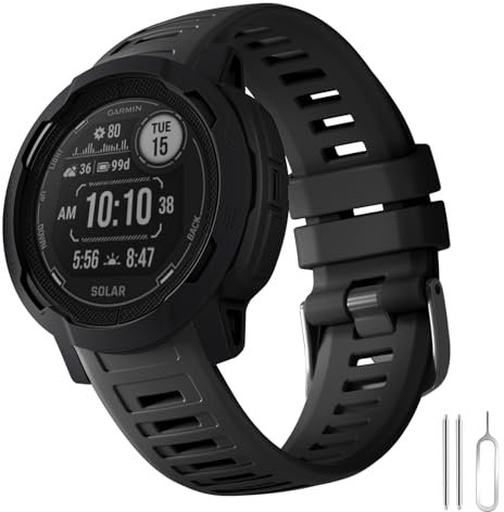 Laffav Armband Kompatibel mit Garmin Instinct/Instinct 2, 22mm Weiches Silikon Sport Uhrenarmband Schwarz