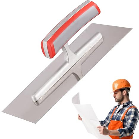 Cazzuola piatta per muratura, in acciaio inox, per finitura in calcestruzzo, set di cazzuole leggere per finitura in muratura, con manico in legno, per calcestruzzo, cemento, 25 cm