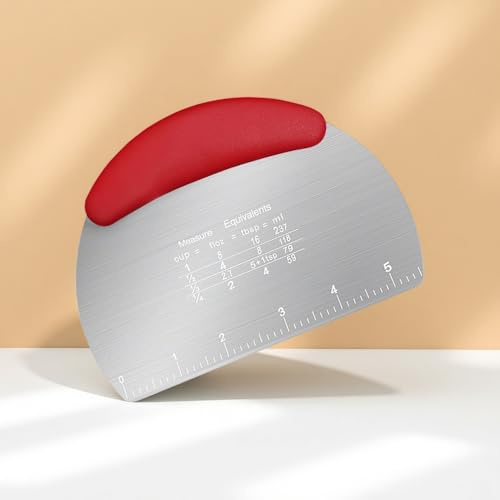 RQzaufania Raschietto per pasta, in acciaio inossidabile di alta qualità, con manico antiscivolo e scala di misurazione a doppio lato, 16 cm, raschietto da banco (rosso)