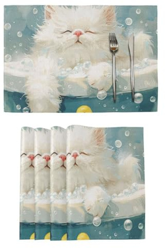 Bathing Cat Duck Vintage Anime Decorative reusable placemats farmhouse underplate mat individuales para comedor set of 6 12x18