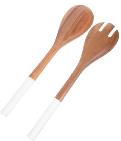 EXHUMKY 2 Piezas Cucharas y Tenedor con Mango Cómodo para y Servir y Ensaladas Utensilios de Cocina Resistentes