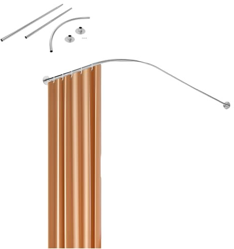 Barra de ducha sin agujeros, barra de cortina de ducha en forma de L, barra de ducha ajustable de acero inoxidable 70-95 x 105-165 cm, dos opciones de montaje, base redonda para baños, cabinas de