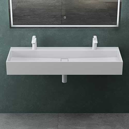 Mai & Mai Waschbecken 120x40x12cm aus Mineralguss in Weiß Matt