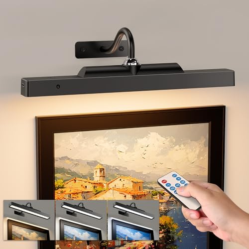 Craftersmark Picture Light for Wall, 12 Rechargeable Wireless Battery Operated Painting Lighting, Dimmable LED with Remote 3CCT for Wall Art Gallery Display (Black)