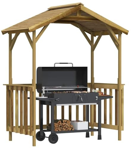Gecheer Capanno per Barbecue, capanno in pino impregnato 163,5x93x210 cm con tetto inclinato, spazio versatile per attrezzi e mobili da esterno, per giardino e vita all'aria aperta