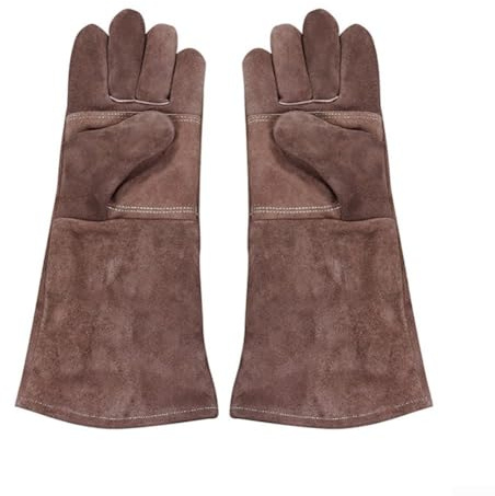 Guantes de soldadura profesionales, ignífugos y resistentes al calor, puño extendido con acolchado de lona, palma y dedos gruesos, 1 par