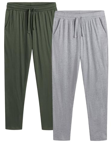 The Essentials Wardrobe 2PK Mens Lounge Pants - Open Leg - Khaki/Grey - Medium