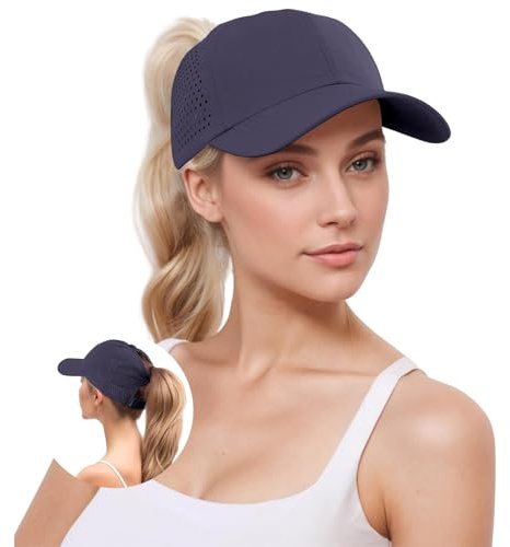 YAMEE Ponytail Baseball Cap Women's Summer Mesh Baseball Cap Waterproof Quick-Drying Sun Hat Breathable Lightweight Sports Hat (UK, Alpha, One Size, Navy)