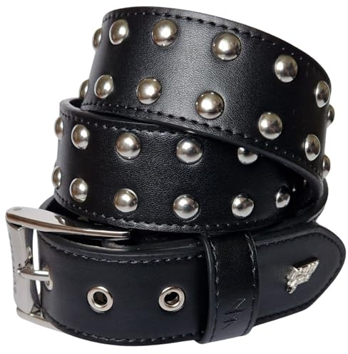 Lowlife of London Belts Sphere 2 Row Rivet Leather Belt, Studded Punk Goth Rock Pyramid Belt, Metal Stud Two Row Rivet for Men and Women