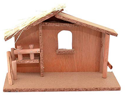 SHATCHI Small/Large Handmade Nativity Scene Birth Jesus Christ Wooden Stable and 10pcs/12pcs Figurine House Sculpture Christmas Decoration Xmas Décor, Multicolour, (30x19x10cm)