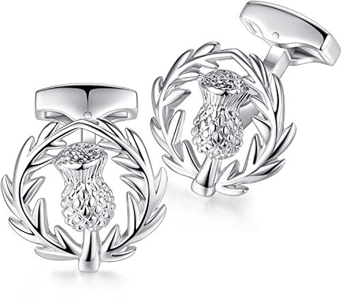 HONEY BEAR Herren Hochzeit Schottische Schottische Distel Manschettenknöpfe Cufflinks Edelstahl Manschettenknopf,Silber,MEHRWEG