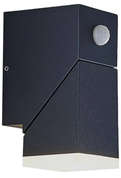 Lindby LED LED-vägglampa utomhus 'Sally' med rörelsedetektor (modern) i Svart av aluminium/grå zink (1 lamor, glödlampor ingår) - LED-utomhusvägglampa, vägglampa, LED-utomhuslampa, vägglampa