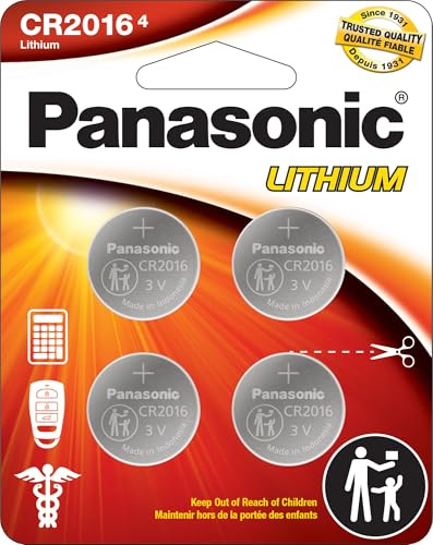 Panasonic CR2016 3.0 Volt Long Lasting Lithium Coin Cell Batteries in Child Resistant, Standards Based Packaging, 4-Battery Pack