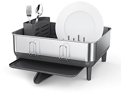 Simplehuman Geschirr-Abtropfgestell aus Edelstahl in der Farbe Grau, Maße: 39,4cm x 38cm x 19cm, KT1184DC